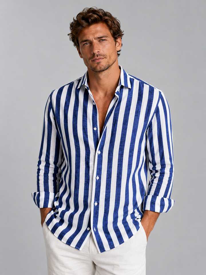 Men's Striped Button-Up Shirt in Lightweight Linen for Summer Casual Outfits