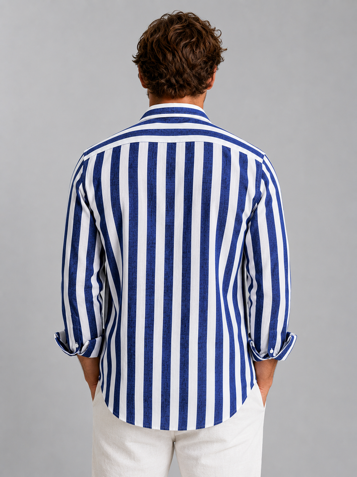 Men's Striped Button-Up Shirt in Lightweight Linen for Summer Casual Outfits