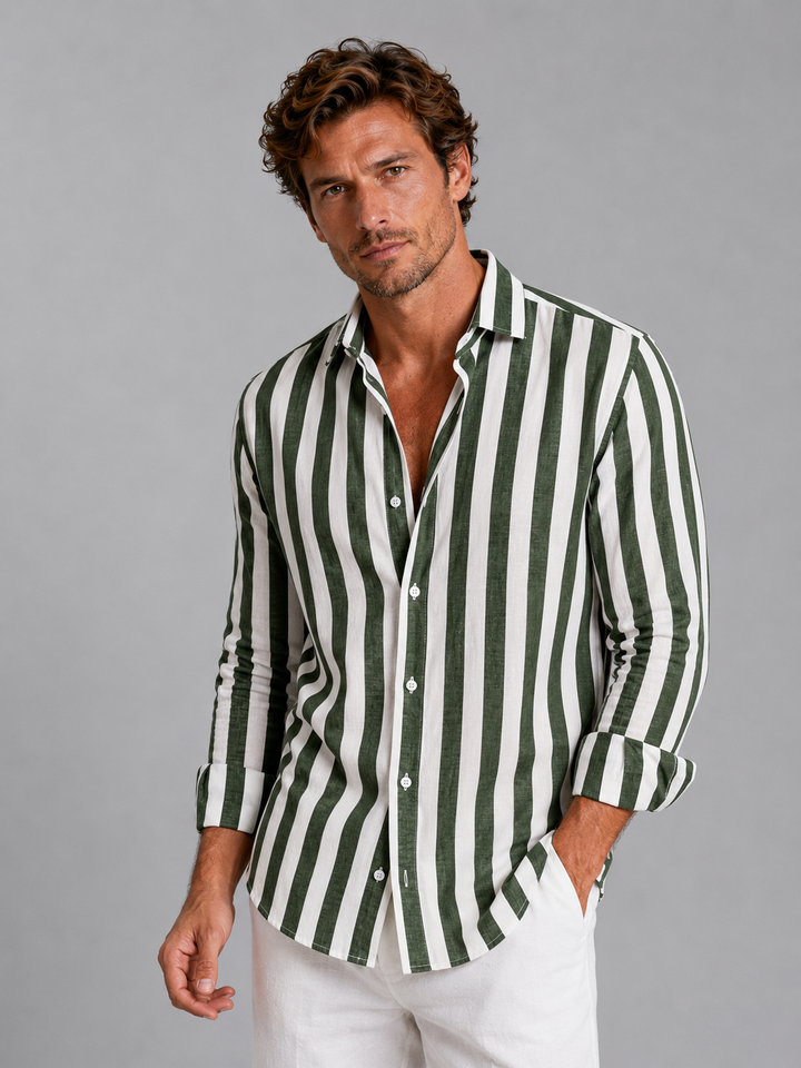 Men's Striped Button-Up Shirt in Lightweight Linen for Summer Casual Outfits