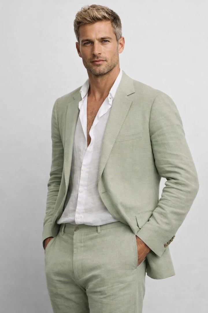 Men's Suit Regular Fit Two-Piece Set With Round Neck