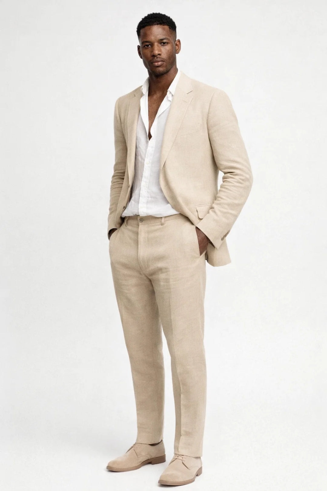 Men's Suit Regular Fit Two-Piece Set With Round Neck
