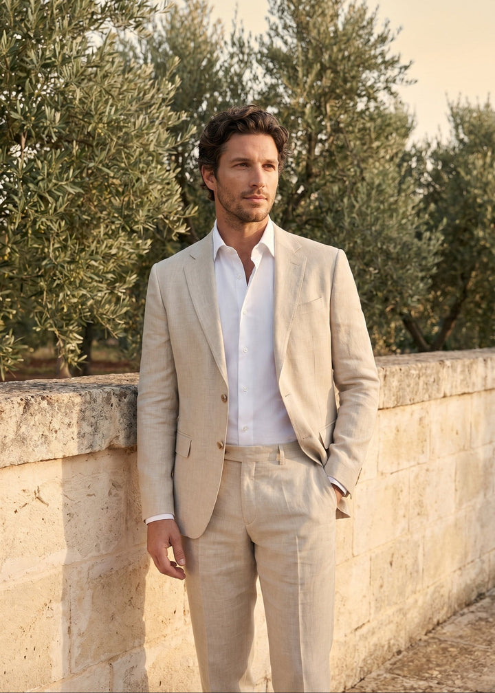 Men's Tailored Linen Suit Lightweight Blazer and Trousers