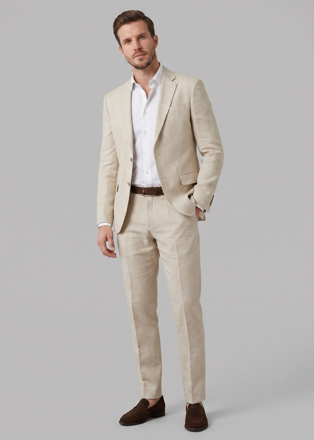 Men's Tailored Linen Suit Lightweight Blazer and Trousers