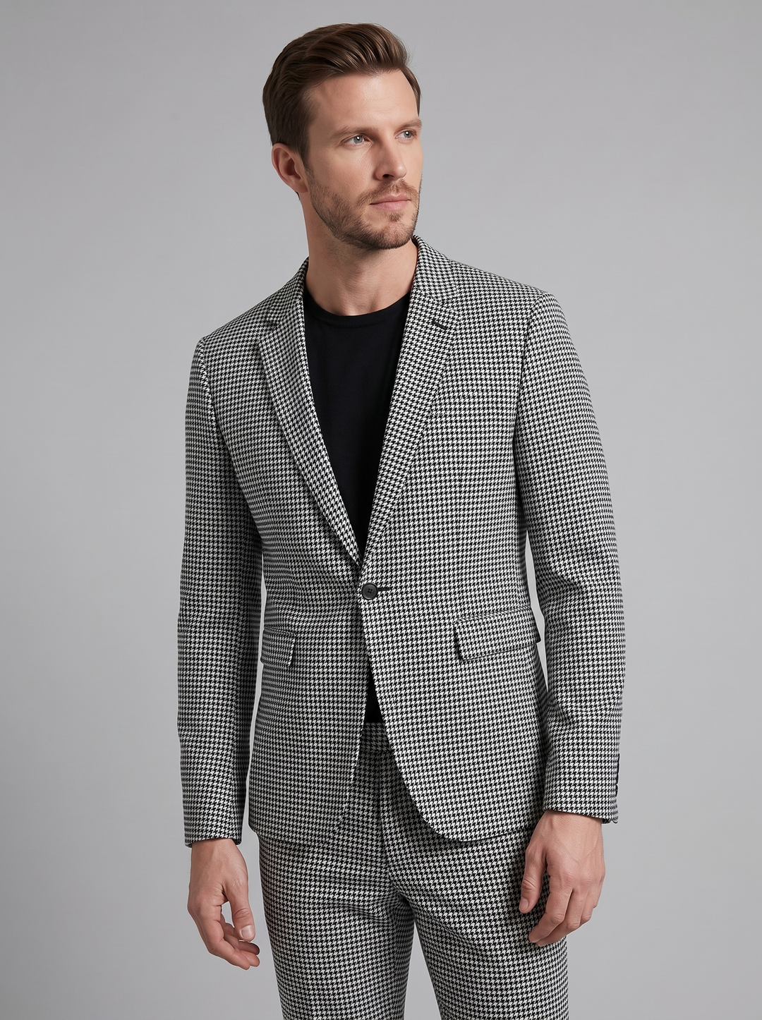 Men's Tailored Suit Check Pattern Notch Lapel Formal Wear
