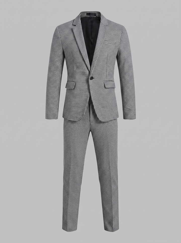 Men's Tailored Suit Check Pattern Notch Lapel Formal Wear