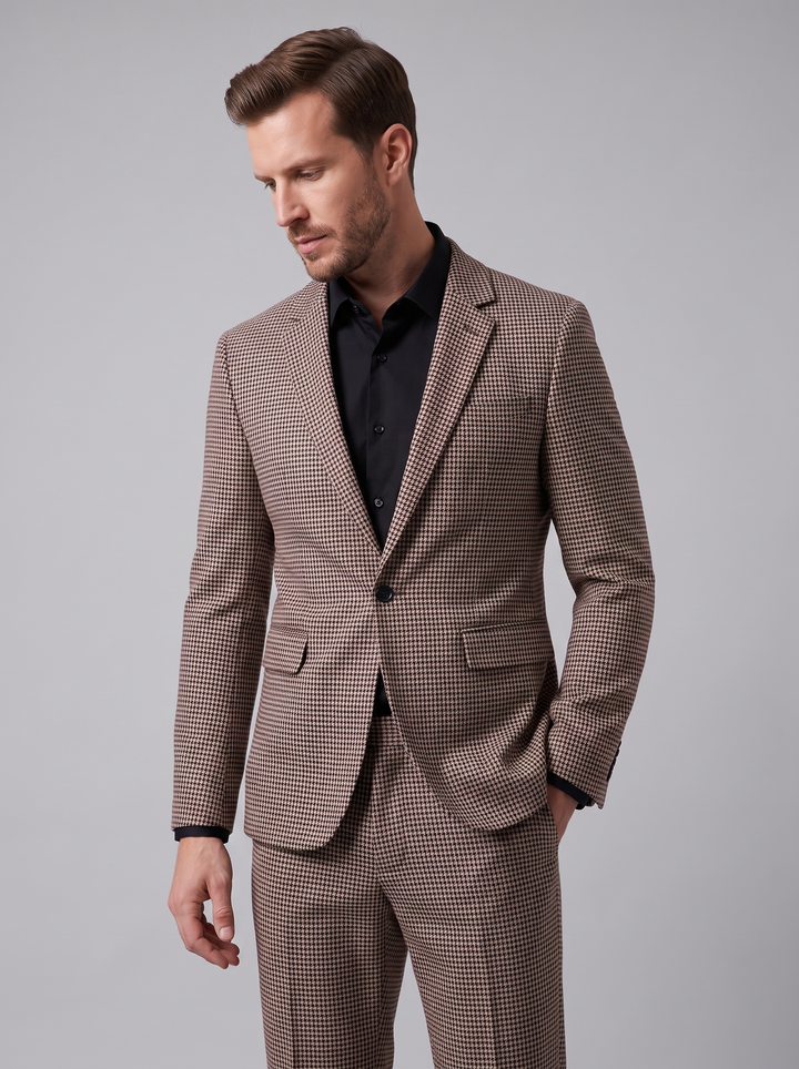 Men's Tailored Suit Check Pattern Notch Lapel Formal Wear