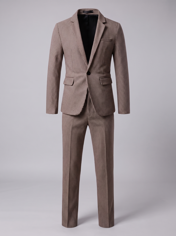 Men's Tailored Suit Check Pattern Notch Lapel Formal Wear
