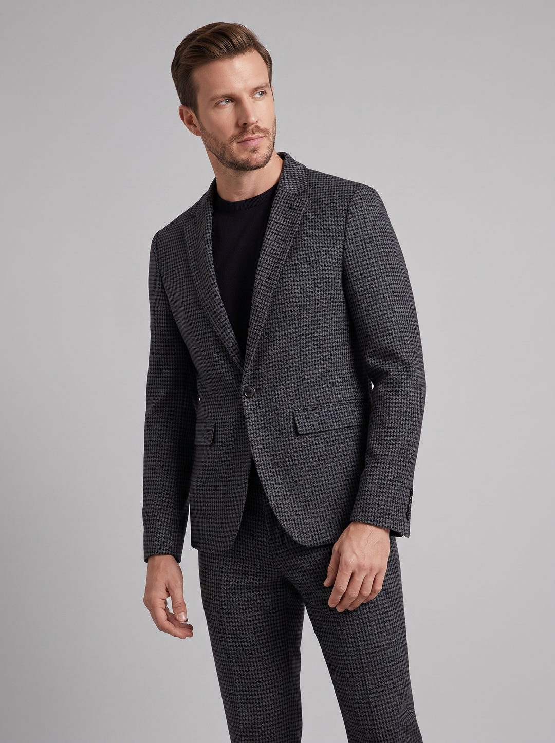 Men's Tailored Suit Check Pattern Notch Lapel Formal Wear