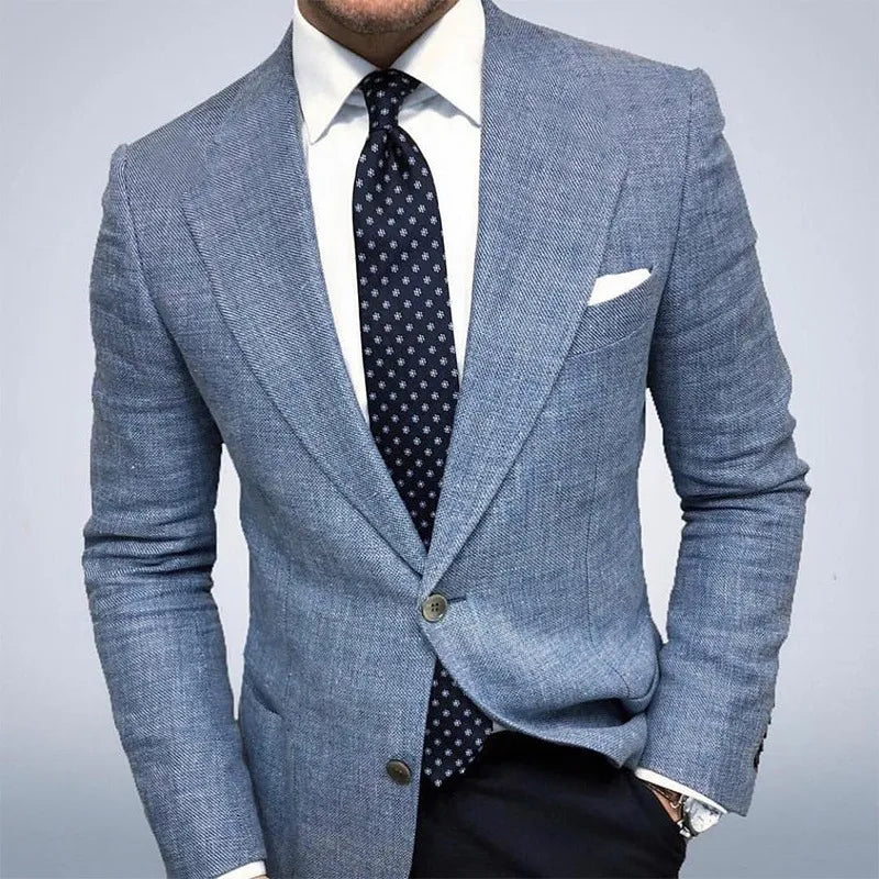 Men's Textured Weave Blazer Jacket Tailored Fit Two-Button Closure