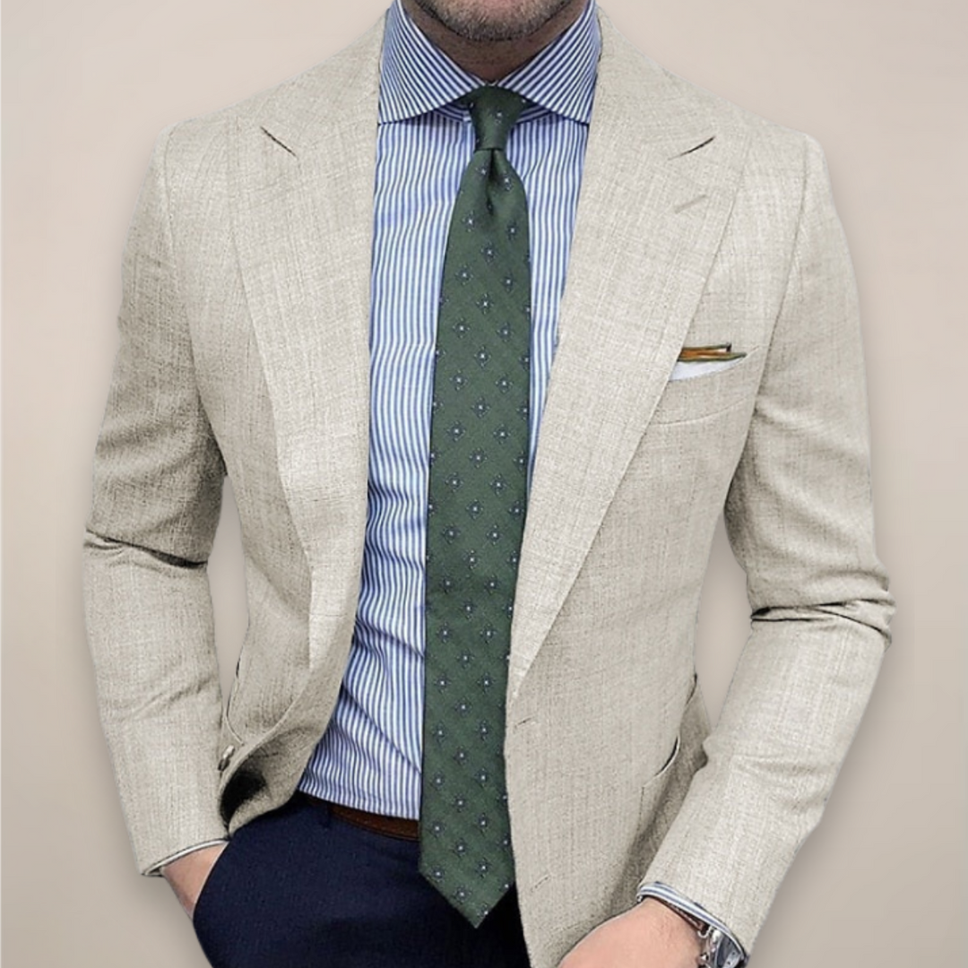Men's Textured Weave Blazer Jacket Tailored Fit Two-Button Closure