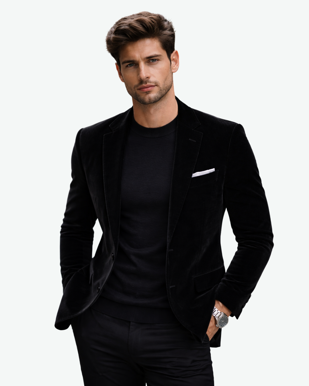 Men's Velvet Blazer Jacket Structured Fit Notch Lapel