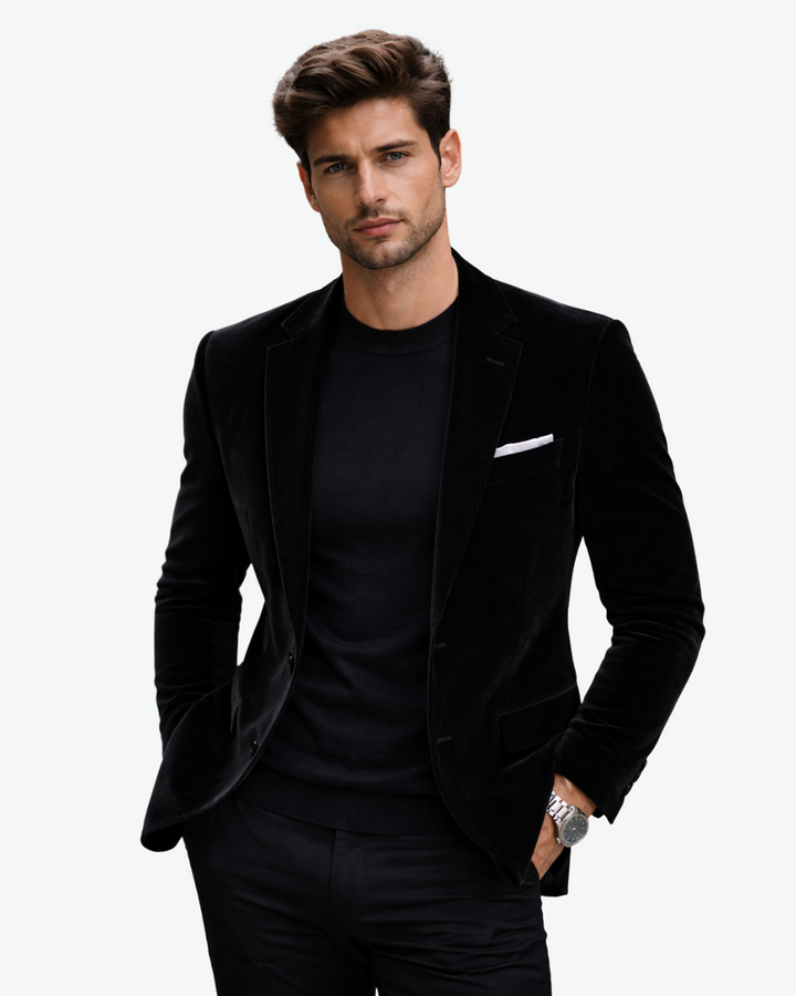 Men's Velvet Blazer Jacket Structured Fit Notch Lapel