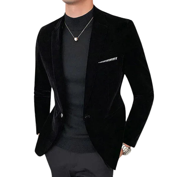 Men's Velvet Blazer Slim Fit with Classic Lapels for Evening Wear