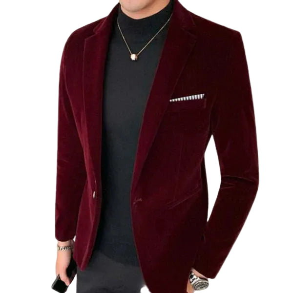 Men's Velvet Blazer Slim Fit with Classic Lapels for Evening Wear