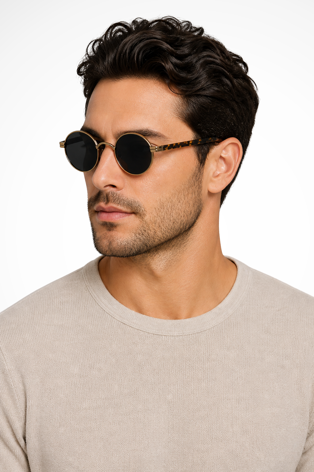 Men's Vintage Round Sunglasses Gold Metal Frame UV400 Protection