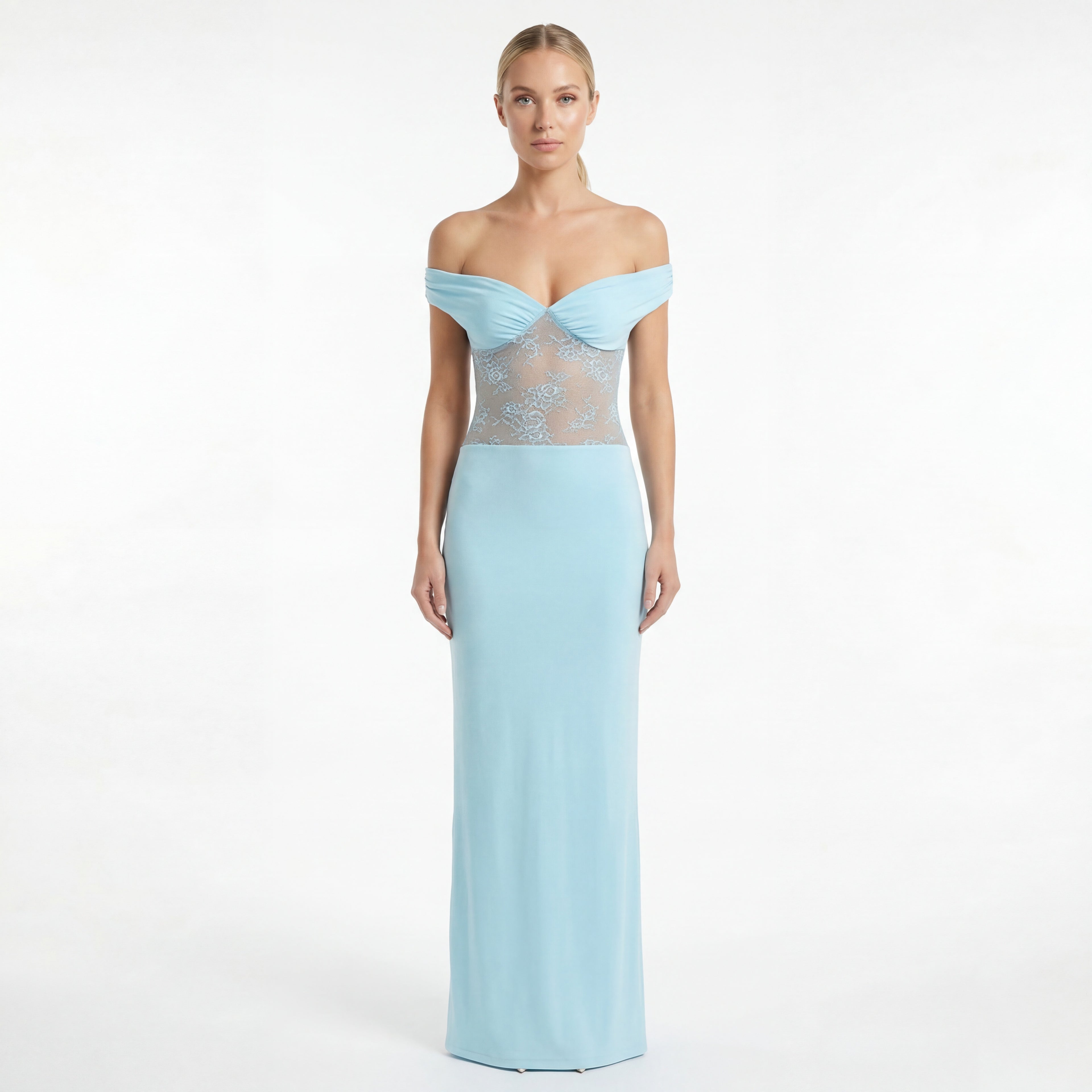 Women’s Elegant Evening Gown Lace Off Shoulder Timeless Maxi