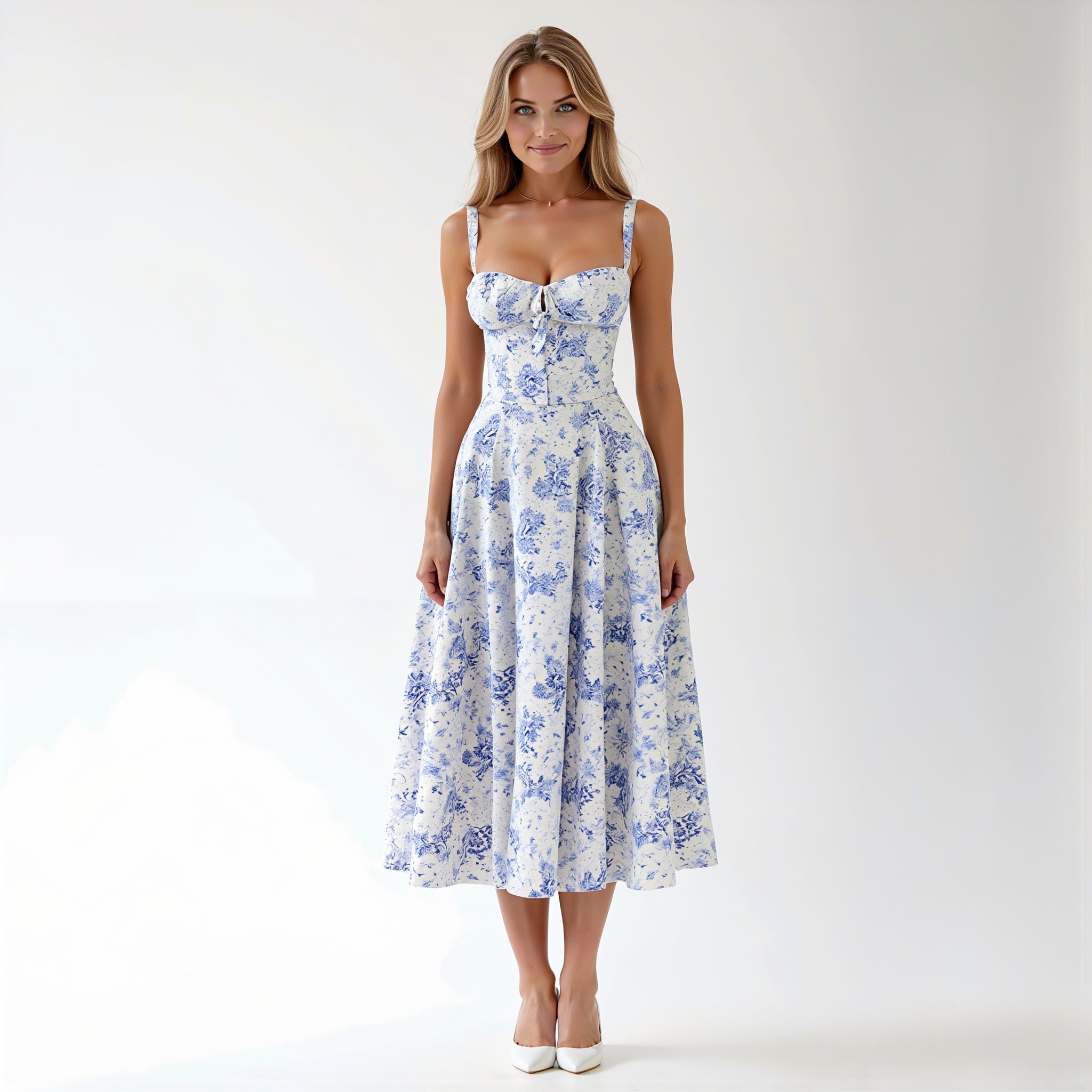 Women’s Floral Summer Midi Dress – Elegant Sundress