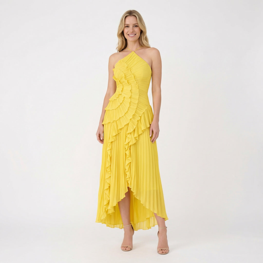 Women's Halter Neck Ruffle Maxi Dress – Backless Evening & Occasion Dress