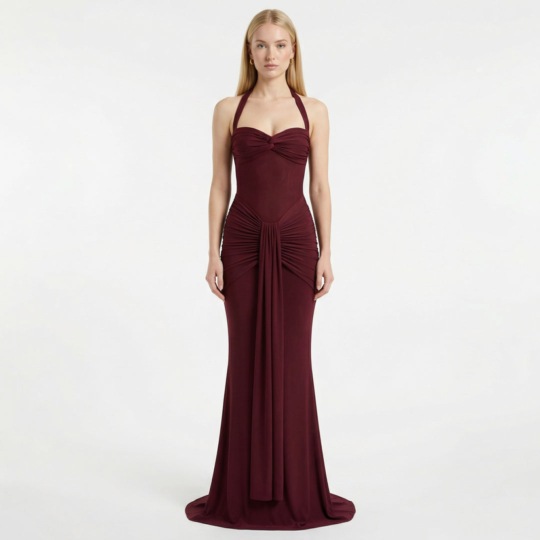 Women's Halter Neck Ruched Maxi Dress Women's Halter Neck Ruched Maxi Dress