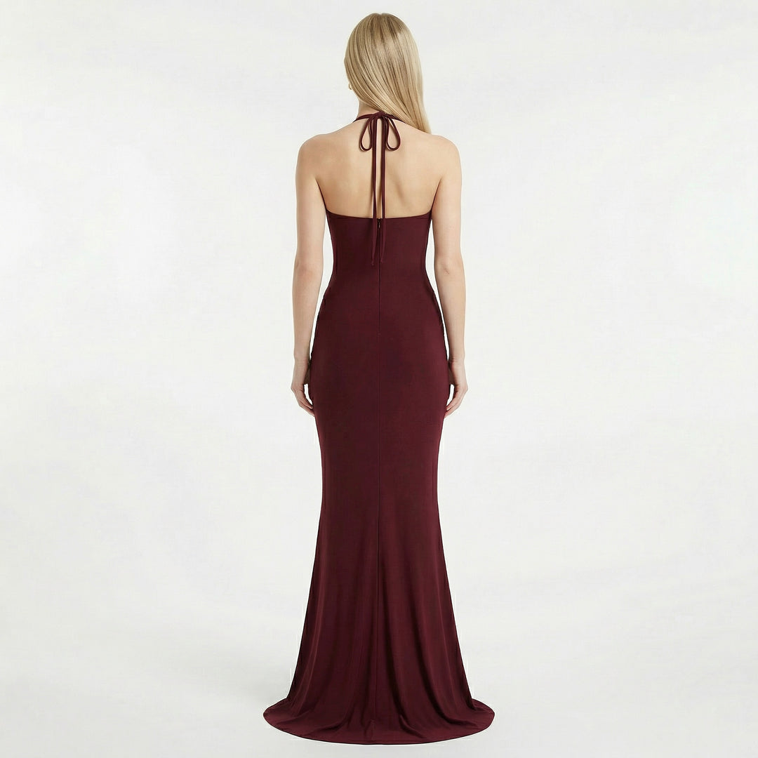 Women's Halter Neck Ruched Maxi Dress