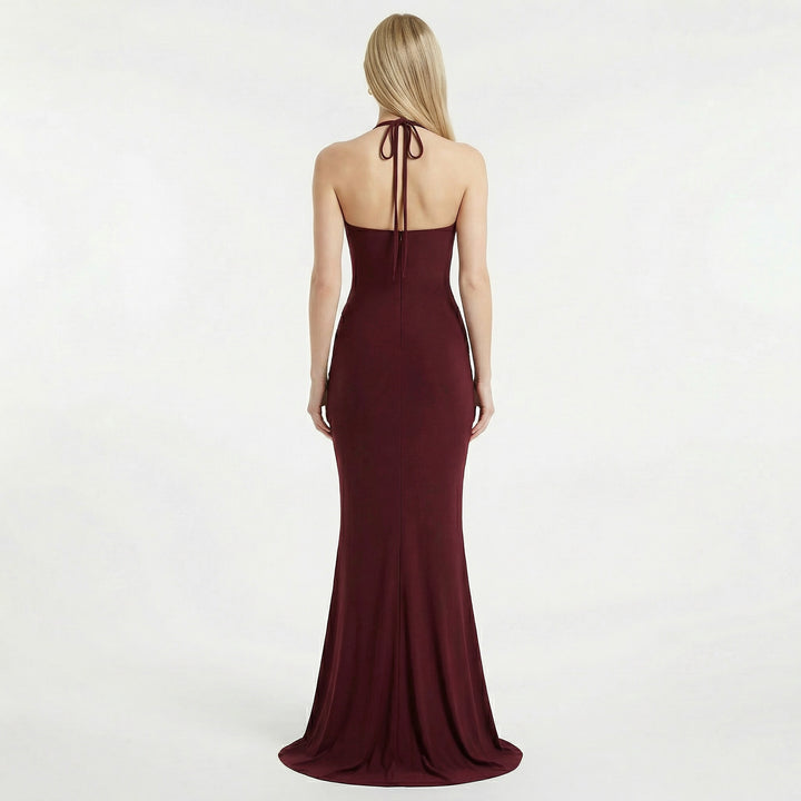 Women's Halter Neck Ruched Maxi Dress - Wedding Guest Evening Occasion