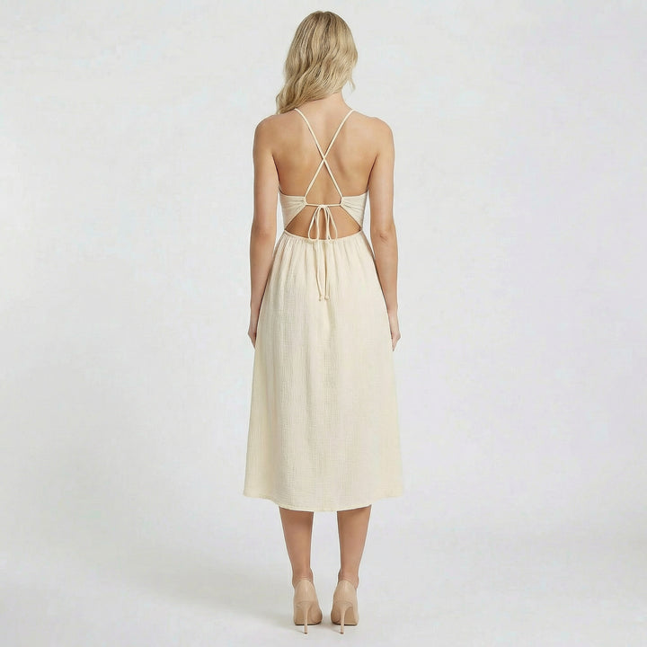 Women’s Sleeveless Midi Dress – Cutout Summer Party Dress