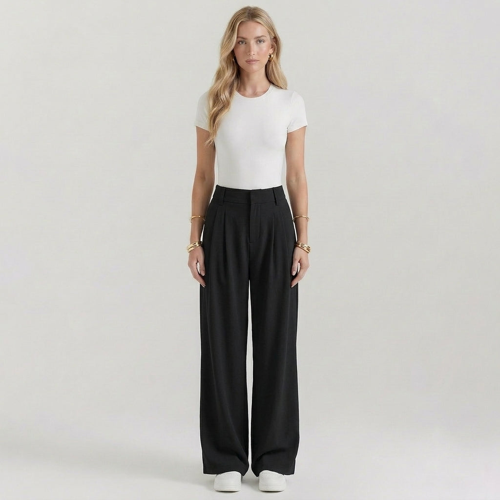 Women’s Soft Stretch Wide Leg Trousers High Rise Everyday