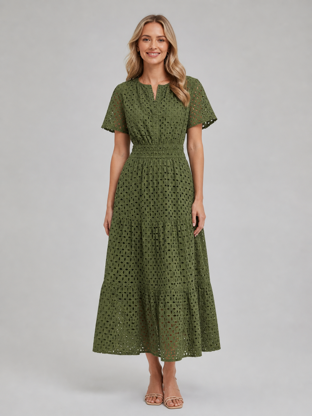 Women's A-Line Midi Dress in Breathable Cotton Blend for Summer Outings