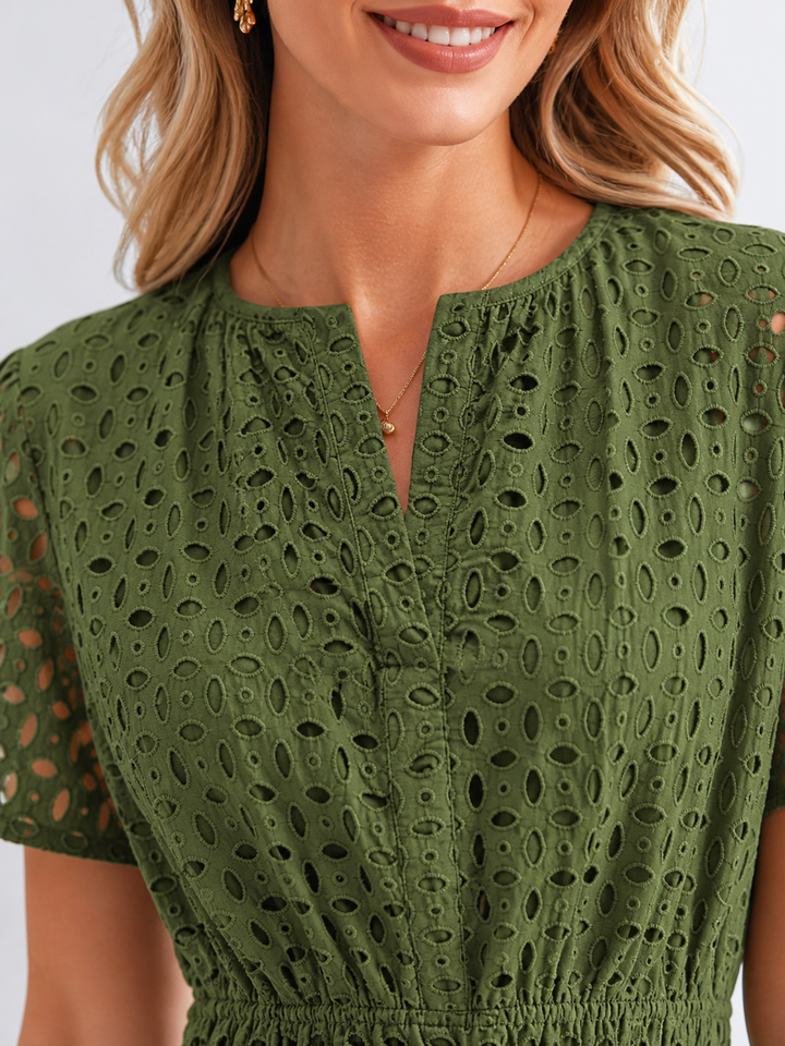 Women's A-Line Midi Dress in Breathable Cotton Blend for Summer Outings