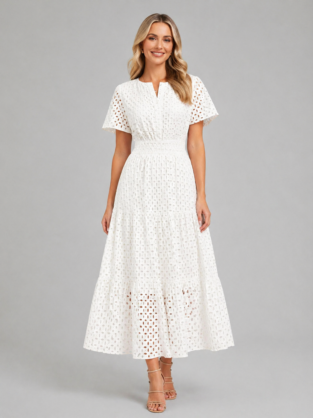 Women's A-Line Midi Dress in Breathable Cotton Blend for Summer Outings