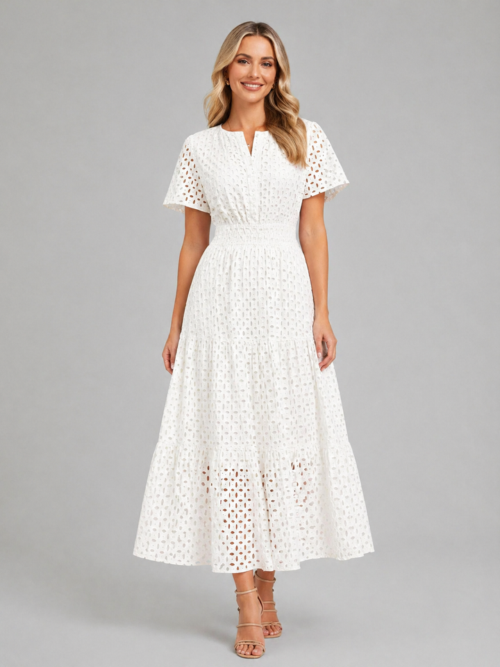 Women's A-Line Midi Dress in Breathable Cotton Blend for Summer Outings