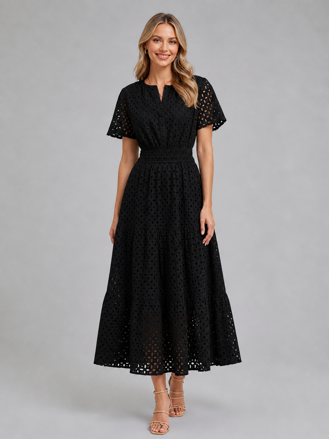 Women's A-Line Midi Dress in Breathable Cotton Blend for Summer Outings