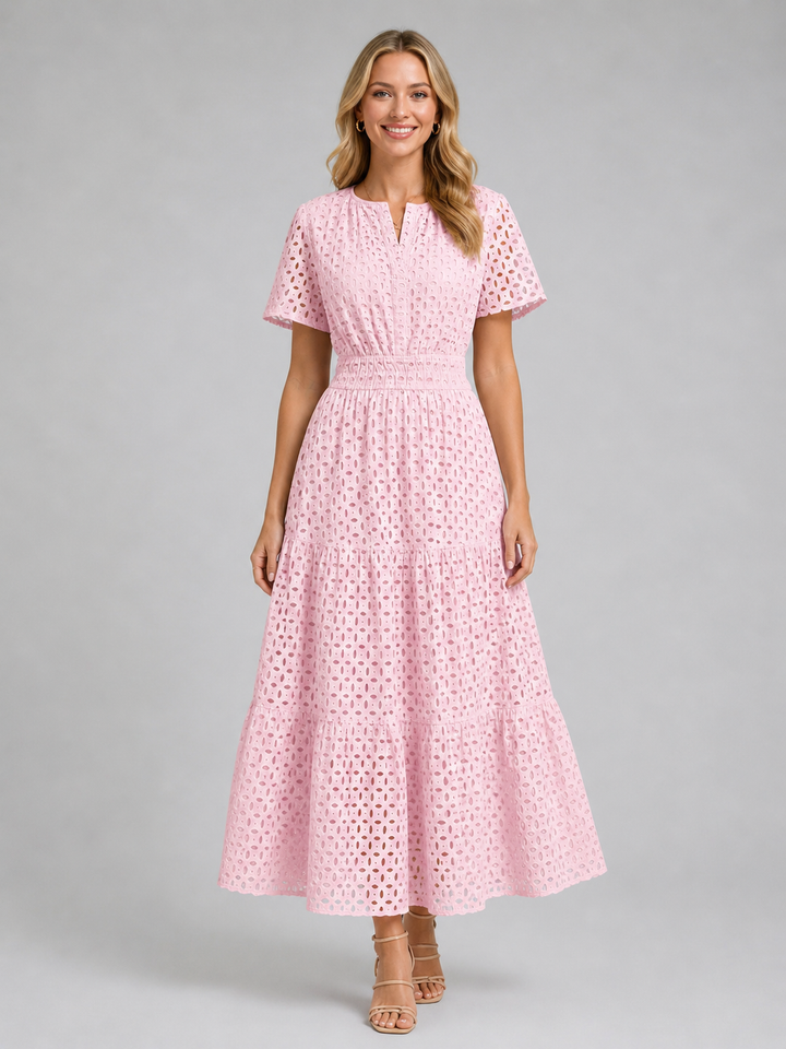 Women's A-Line Midi Dress in Breathable Cotton Blend for Summer Outings