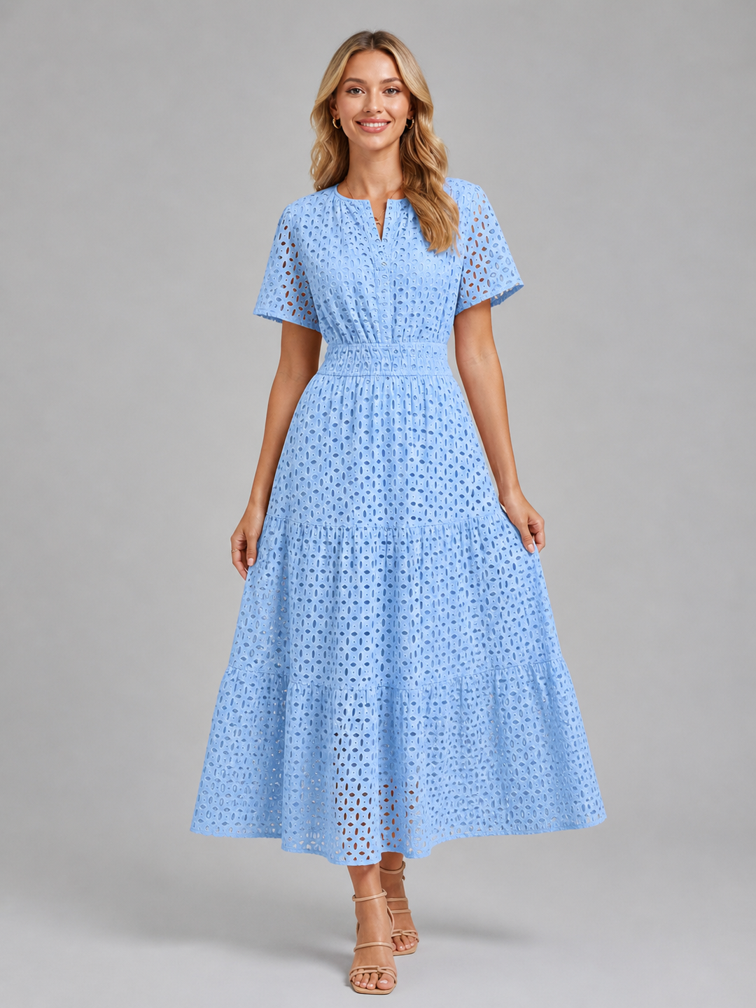 Women's A-Line Midi Dress in Breathable Cotton Blend for Summer Outings