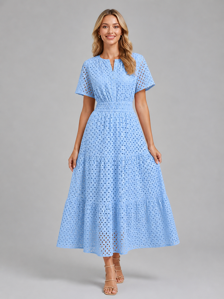 Women's A-Line Midi Dress in Breathable Cotton Blend for Summer Outings