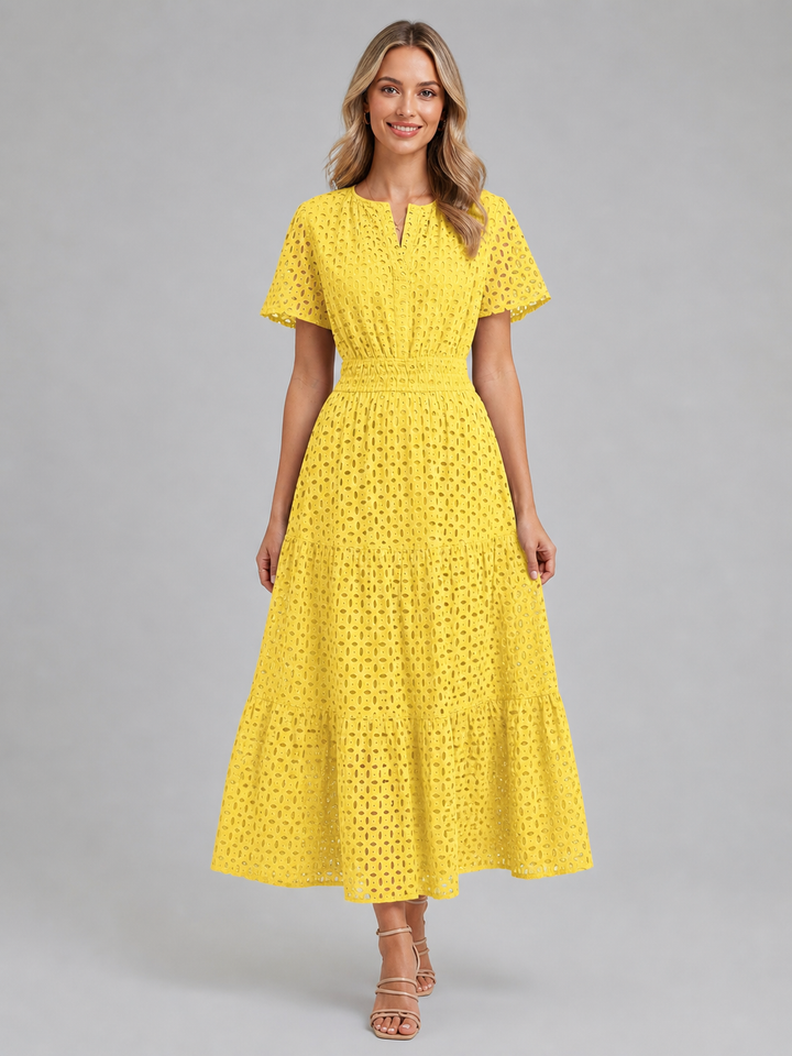 Women's A-Line Midi Dress in Breathable Cotton Blend for Summer Outings