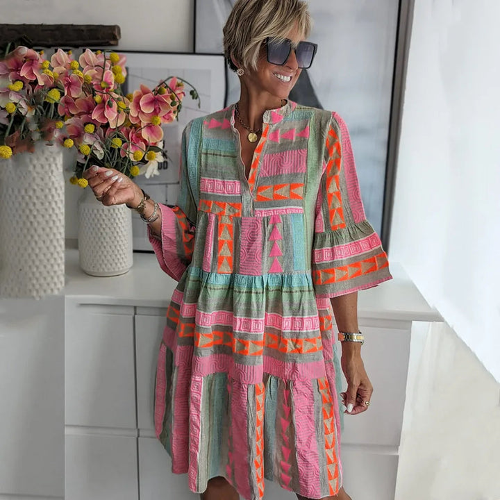 Women's A-Line Spring Dress with Ruffle Details in Breathable Fabric for Garden Parties