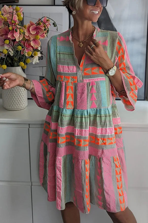 Women's A-Line Spring Dress with Ruffle Details in Breathable Fabric for Garden Parties