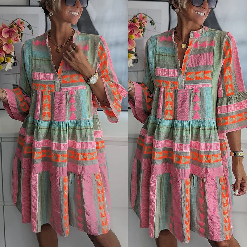 Women's A-Line Spring Dress with Ruffle Details in Breathable Fabric for Garden Parties