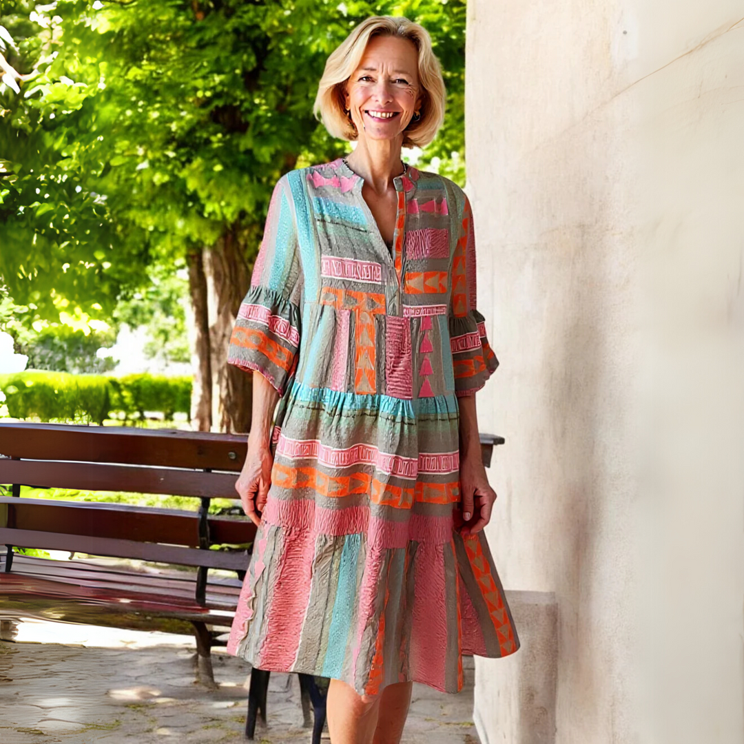 Women's A-Line Spring Dress with Ruffle Details in Breathable Fabric for Garden Parties