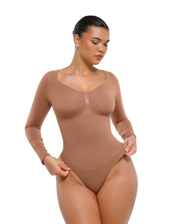 Women's Bodysuit Long Sleeve Ruched Stretchy Fabric