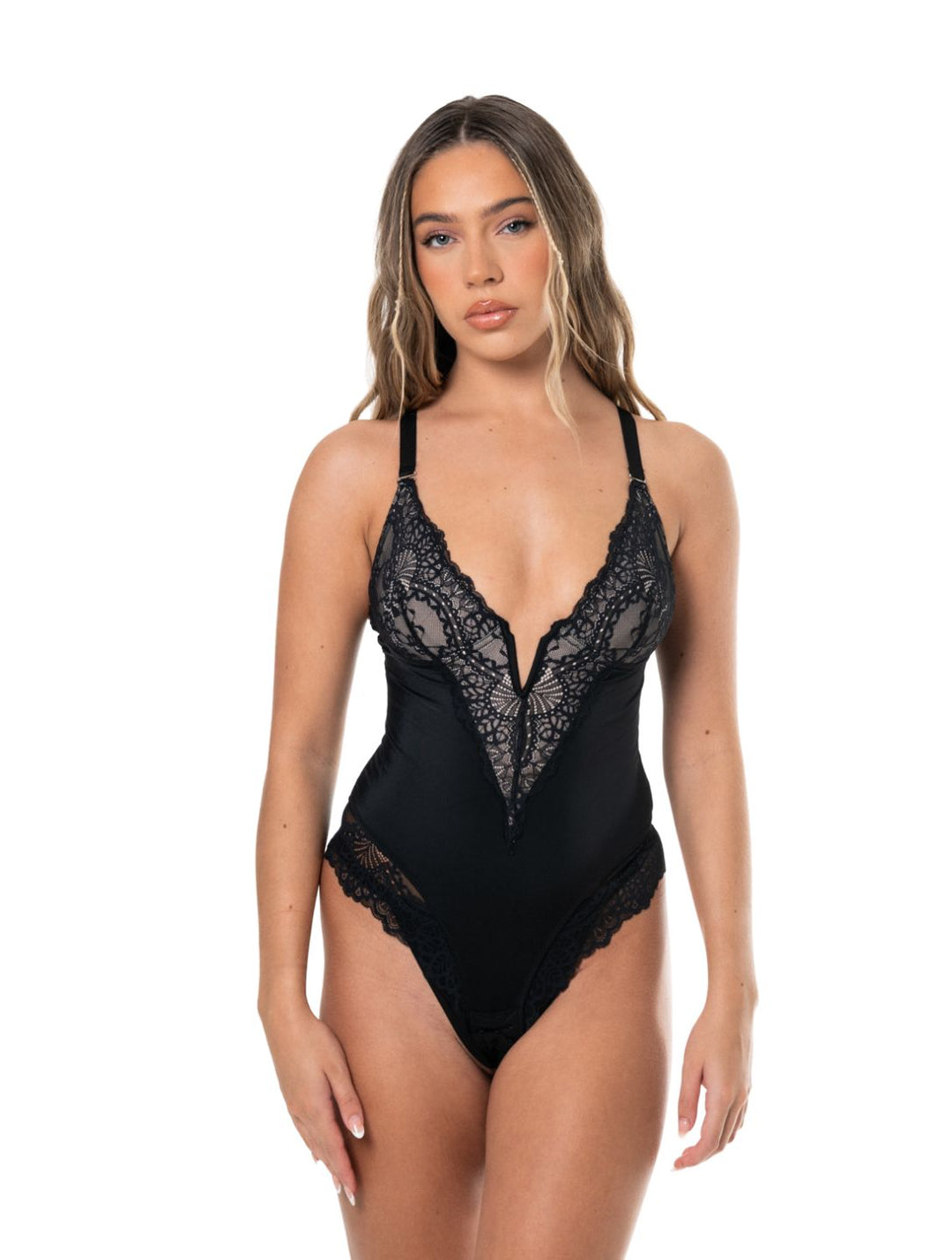 Women's Bodysuit V-Neck Lace Design Body-Hugging Fit
