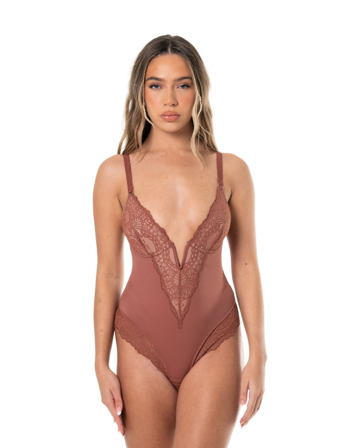 Women's Bodysuit V-Neck Lace Design Body-Hugging Fit