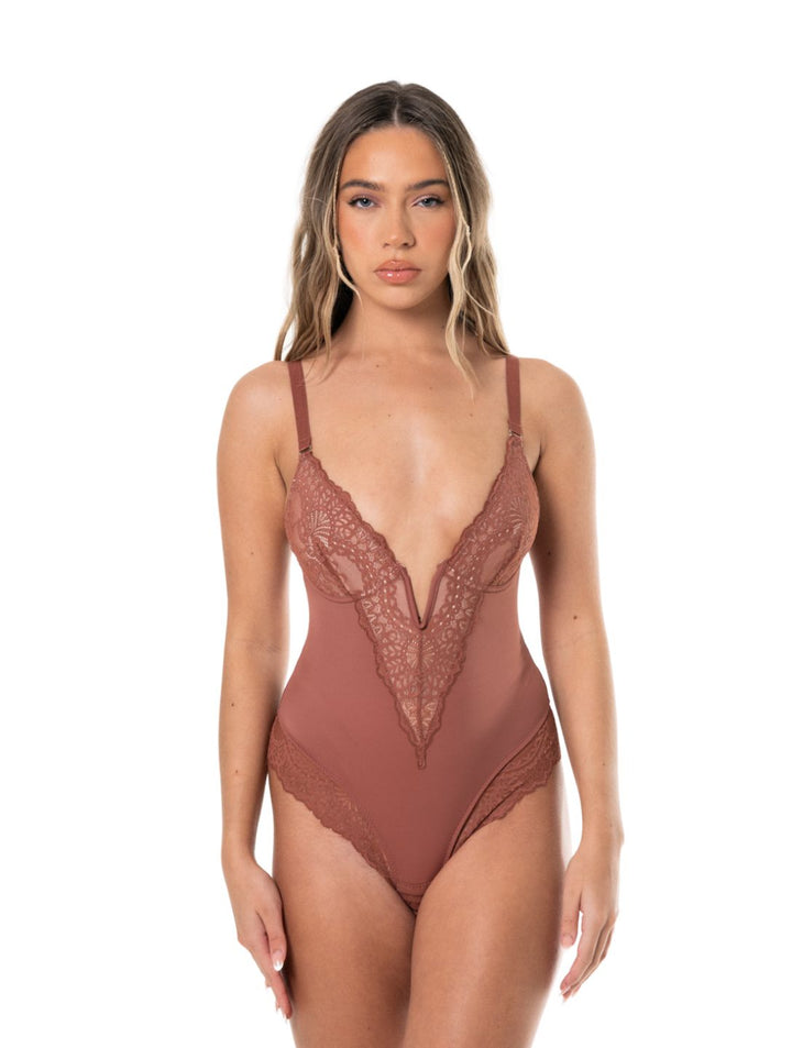 Women's Bodysuit V-Neck Lace Design Body-Hugging Fit