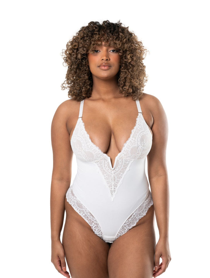 Women's Bodysuit V-Neck Lace Design Body-Hugging Fit