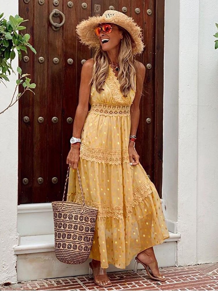 Women's Bohemian Maxi Dress in Lightweight Fabric for Summer Outings