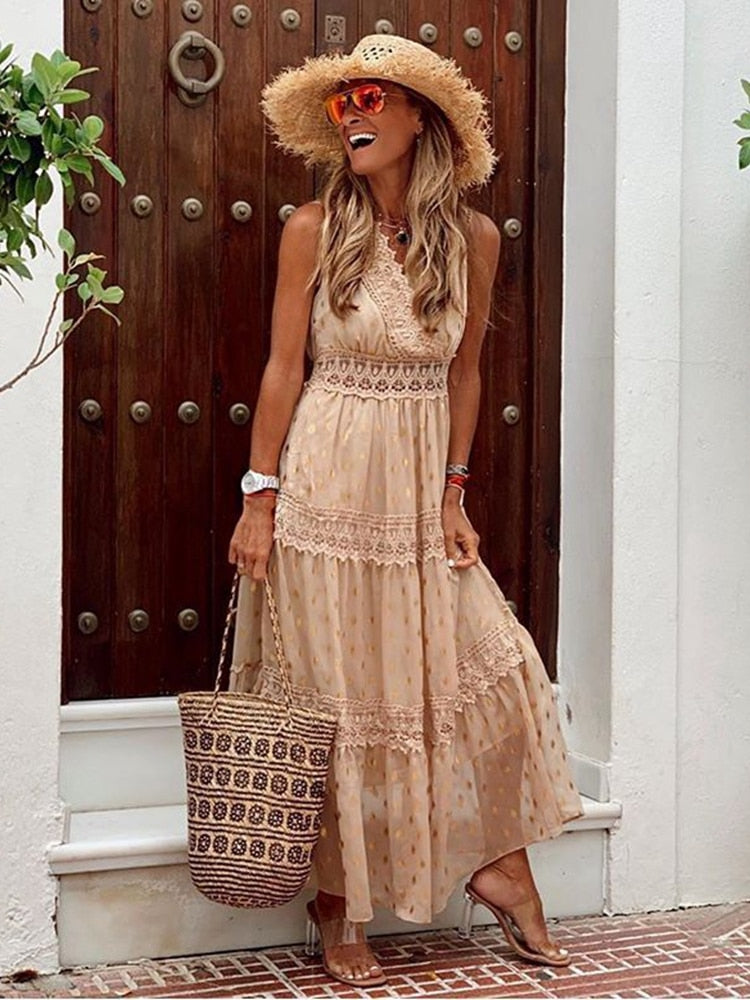 Women's Bohemian Maxi Dress in Lightweight Fabric for Summer Outings
