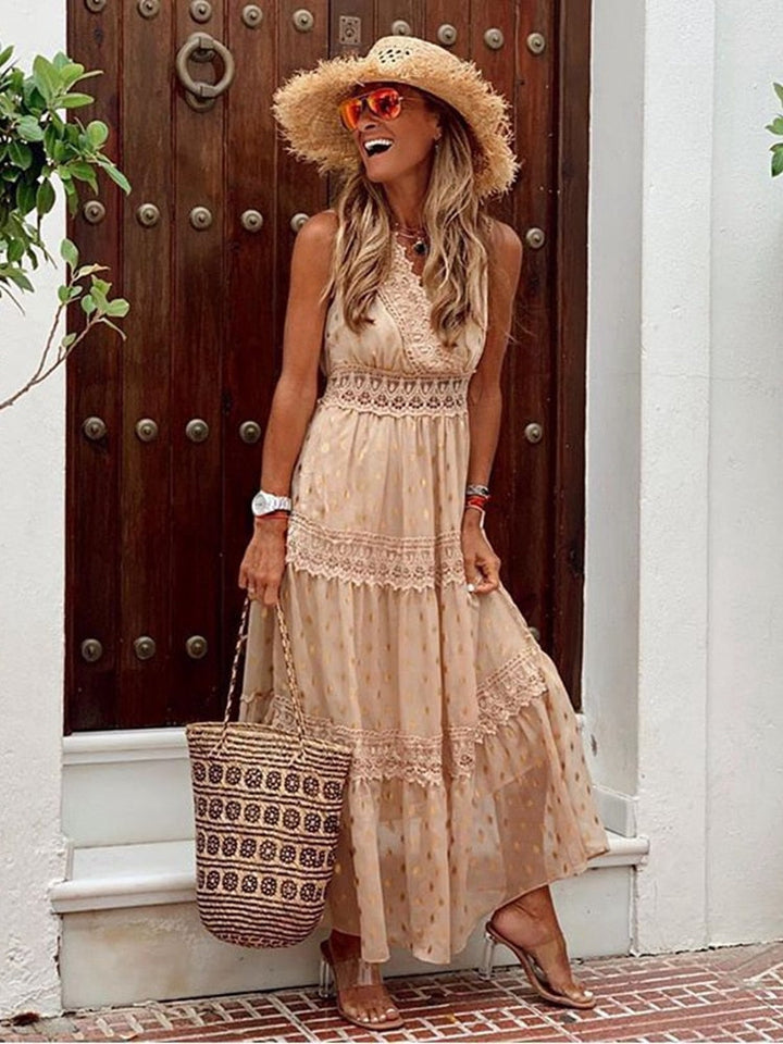 Women's Bohemian Maxi Dress in Lightweight Fabric for Summer Outings