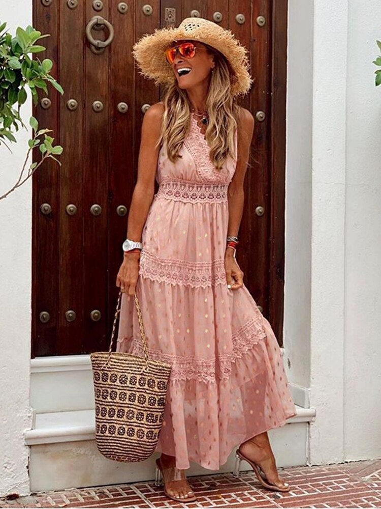 Women's Bohemian Maxi Dress in Lightweight Fabric for Summer Outings