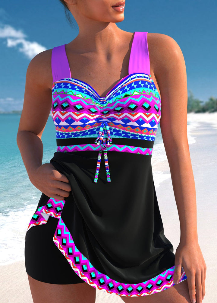 Women's Chic Patterned Swim Dress with Adjustable Bust for Poolside Elegance